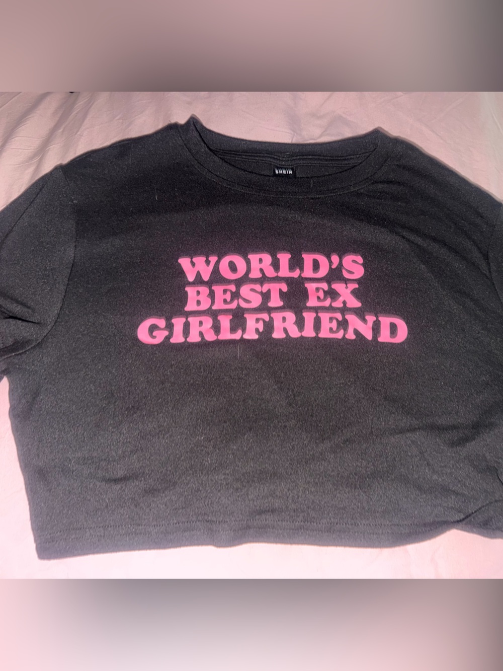 SHEIN Black Cropped Sweatshirt with Pink 'WORLD'S BEST EX GIRLFRIEND' Graphic